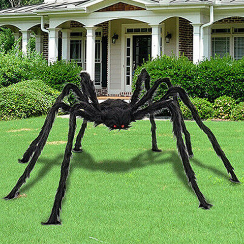 5FT/6.6FT gigante negro araña accesorios de decoración Halloween de peluche de simulación de araña casa embrujada Prop miedo juguete difícil ► Foto 1/6