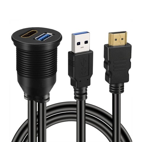 USB 3,0 y HDMI compatible con HDMI compatible + USB3.0 AUX extensión Panel de salpicadero impermeable del coche Cable de montaje empotrado ► Foto 1/6