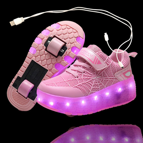 2022 nuevo 28-40 USB de carga de los niños zapatillas de deporte con 2 ruedas niñas Led Zapatos Niños Zapatos Zapatillas de deporte con ruedas de zapatos de Skate zapatos ► Foto 1/6