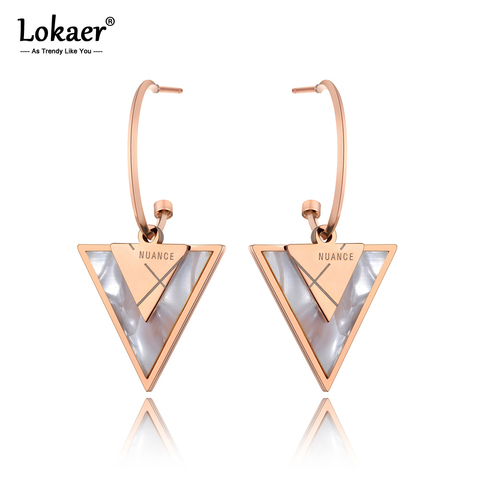 Lokaer-pendientes triangulares geométricos de acero y titanio para mujer y niña, aretes bohemios de concha blanca y oro rosa, joyería E19180 ► Foto 1/6