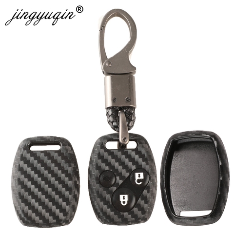 Jingyuqin de fibra de carbono de silicona coche caso clave Fob para HONDA Accord cívica CRV piloto Fit 2 3 4 botón clave titular ► Foto 1/5