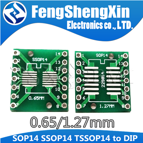 Placa de transferencia de circuito impreso, 10 Uds., SOP14 TSSOP14 a DIP14, SMD a adaptador DIP, 0,65mm/1,27mm a 2,54mm, zócalo de Pin DIP ► Foto 1/2