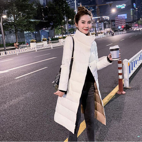 Chaqueta larga informal de plumón de pato de doble cara para mujer, Parkas de invierno, plumón de pato blanco, abrigo ligero y delgado, prendas de vestir ► Foto 1/6