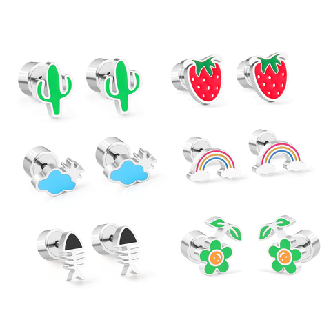 LUXUKISSKIDS-Conjunto de pendientes coreanos de acero inoxidable 2022 con forma de corazón de fruta, joyería de moda para mujeres y niñas ► Foto 1/6