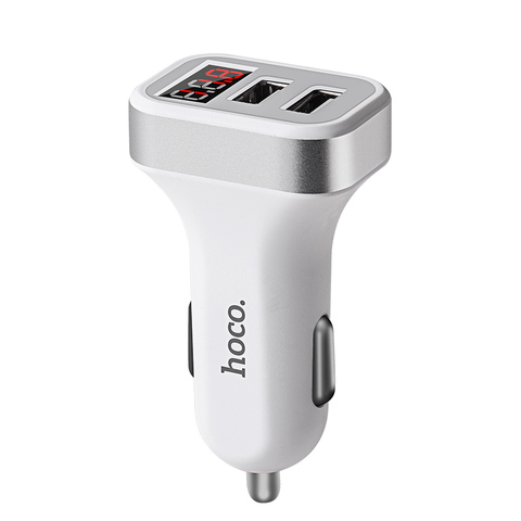 HOCO Pantalla Digital Cargador de Coche de Doble Puerto USB para iPhone iPad Samsung Xiaomi Teléfono cargador de Coche 3.1A Adaptador de Carga doble USB ► Foto 1/6