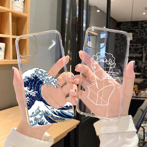 JAMULAR-funda de teléfono transparente para iPhone, carcasa de TPU suave a la moda con diseño abstracto de línea de arte ondulado para iPhone 7 XS MAX 11 Pro 12 X XR SE20 8 6Plus ► Foto 1/6