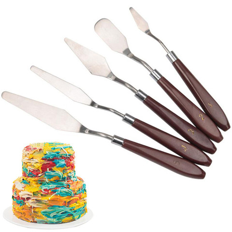 5 unids/set espátula de acero inoxidable para hornear repostería herramientas Fondant crema mezcla raspador de espátula de pintura cuchillo ► Foto 1/6