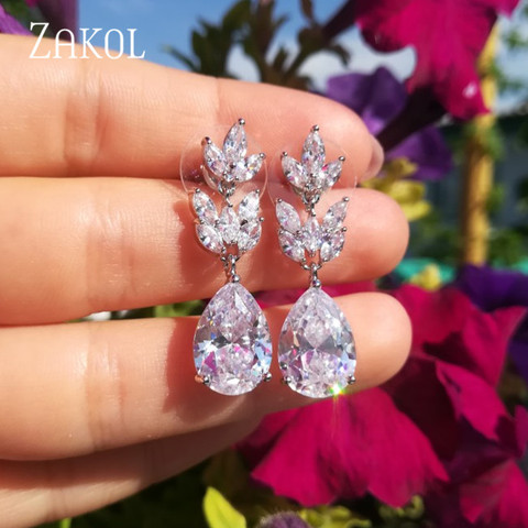 ZAKOL romántico de la Boda nupcial accesorios de la joyería de exquisito Zircon cúbico pendientes largos con oro Color de rosa FSEP012 ► Foto 1/6