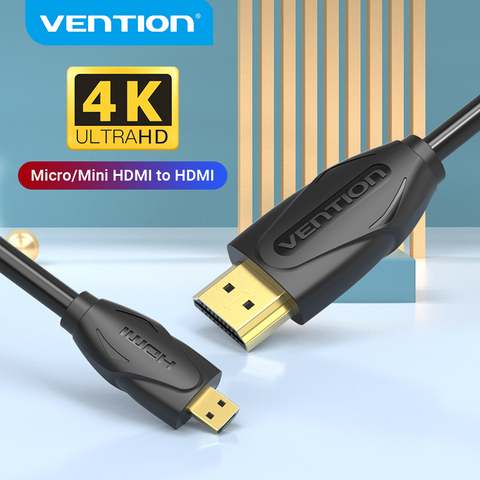 Vención de La Micro HDMI a HDMI Cable 3D 4K 60Hz HDMI adaptador de Cable 1m 1,5 m 2m 3m para Cabmera HDTV XBOX PC macho Cable Micro HDMI ► Foto 1/6