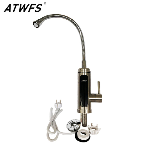 ATWFS-grifo con calentador de agua instantáneo, calentador sin tanque, cocina, grifo de agua caliente, baño, calefacción eléctrica, carcasa de acero inoxidable de 220v ► Foto 1/6