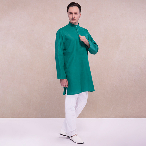 Kurta disfraz de India Kurtis étnica del sur de Asia estilo camisa verde. Pantalones blanco hindú ropa de algodón ropa de Kurtha indio ropa para hombres ► Foto 1/4