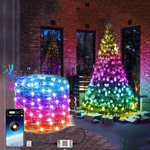 Decoración del árbol de Navidad USB inteligente LED Cadena de luz Bluetooth App Control de luz luces tipo Hada a prueba de agua de Navidad decoración de Año Nuevo ► Foto 1/6