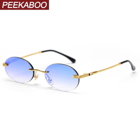 Peekaboo retro gafas de sol ovaladas sin montura hombre azul espejo metal dorado hombre gafas redondas sin marco mujeres alta calidad artículos de regalo ► Foto 1/6