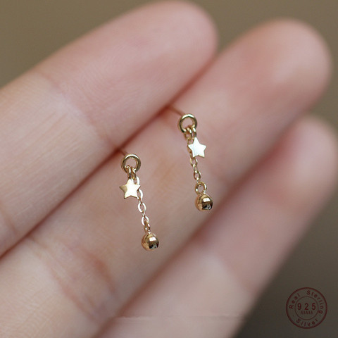 Pendientes de plata de ley 925 con borlas y cadena de estrellas para mujer, aretes de oro de 14k, temperamento de moda, joyería para novia ► Foto 1/6