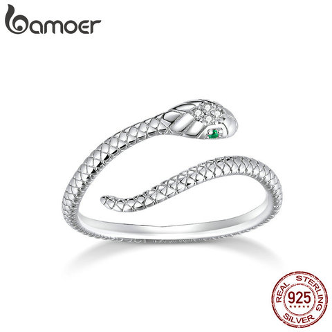 Bamoer-anillos de dedo ajustables abiertos para mujer, de Plata de Ley 925 auténtica, tamaño de serpiente, joyería de boda declaración SCR666 ► Foto 1/6