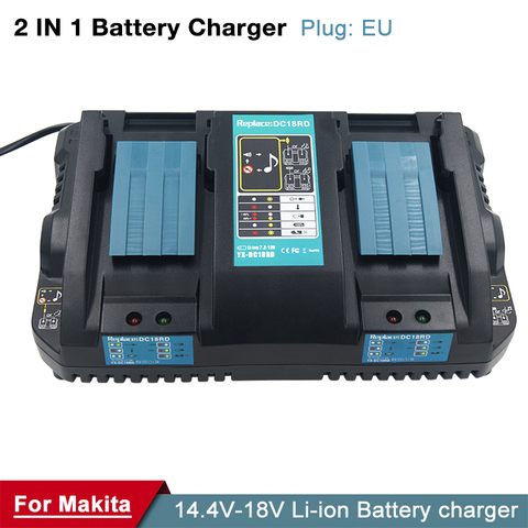 Cargador de batería doble para Makita, herramienta eléctrica de 14,4 V, 18V, DC18RD, DC18RC, BL1860, BL1850, BL1830, 4A, enchufe europeo, adaptador USB para teléfono, 1 Uds. ► Foto 1/6