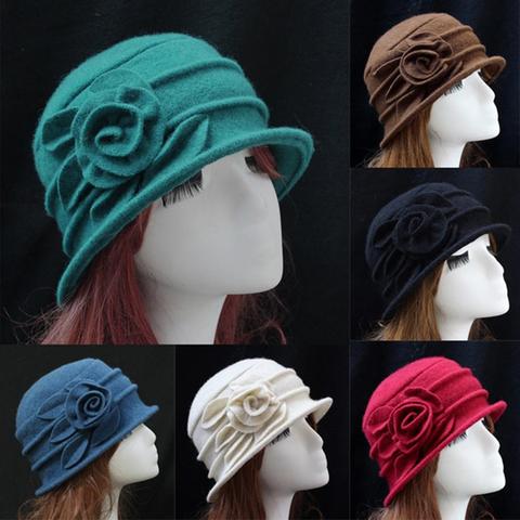 Sombrero de Flapper Vintage de lana para mujer, campana para iglesia, sombrero de pescador para mujer, gorra de flores de invierno, gran oferta, venta al por mayor ► Foto 1/6