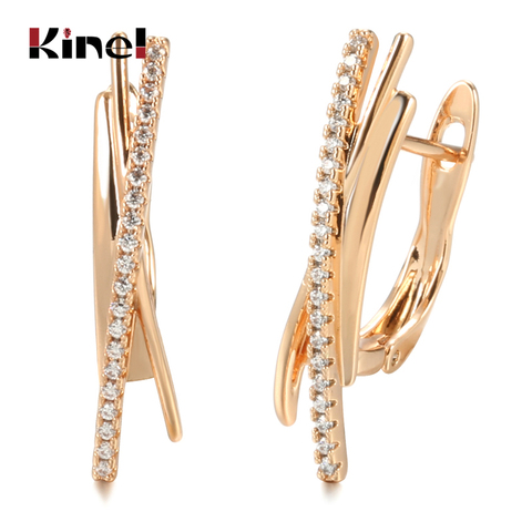 Kinel-pendientes de estilo minimalista para mujer, aretes de gota de oro rosa 585, Líneas geométricas, Cruz de circonita Natural, joyería ► Foto 1/6