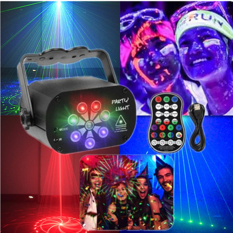 Proyector de luces de Láser Led con 129 patrones, RGBW, UV, DJ, discoteca, luz de fiesta para escenario, para casa, boda, navidad, cumpleaños, Año Nuevo ► Foto 1/6