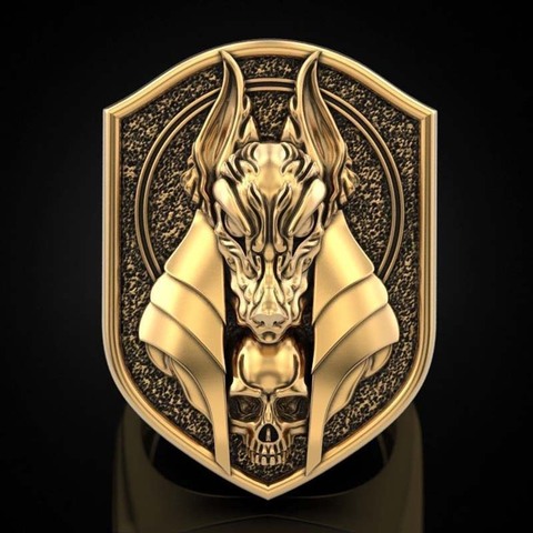 Anillo de oro de 18 quilates de el dios egipcio de la muerte de Anubis, anillo de hombre lobo de plataforma, novedad de 2022 ► Foto 1/5