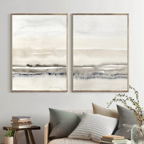 Pinturas en lienzo Beige y gris, pósteres e impresiones de acuarela abstracta, imágenes artísticas minimalistas modernas para pared, decoración para sala de estar ► Foto 1/6