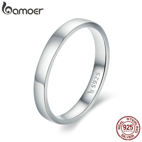 BAMOER alta calidad plata esterlina 925 anillo de boda redondo clásico anillo de dedo mujer boda compromiso regalo de la joyería de SCR343 ► Foto 1/6