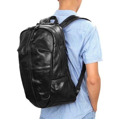 MAHEU Solf-mochila de piel de oveja para hombre y mujer, bolso escolar grande de piel auténtica, color negro ► Foto 1/6