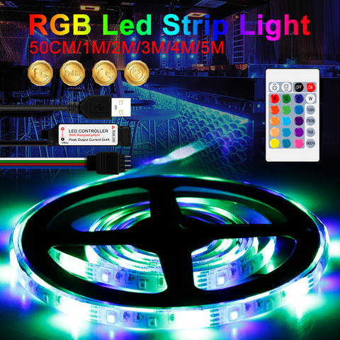 Lámpara LED RGB cinta USB 5V tira de luz LED Flexible lámpara RGB de Control remoto de contraluz impermeable brillante 0,5 1, 2, 3, 4 5 M ► Foto 1/6