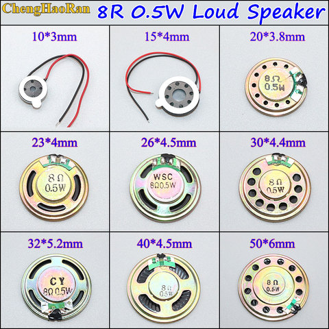 ChengHaoRan-bocina de 8 ohm, 0,5 W, 8R, 0,5 W, 10mm, 15mm, 20mm, 23mm, 26mm, 30mm, 32mm, 40mm, 50mm, piezas de repuesto para altavoz ► Foto 1/2