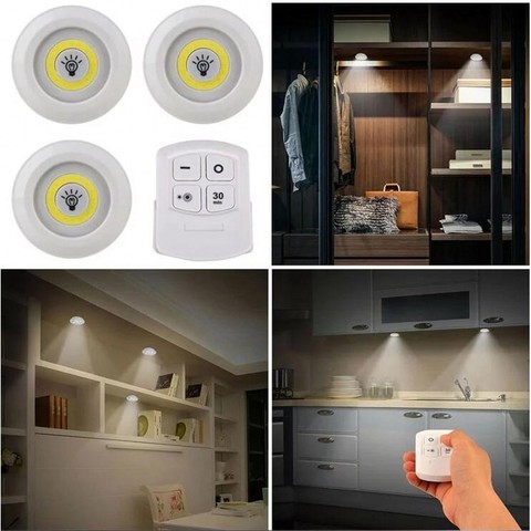 Luces LED inalámbricas para dormitorio, lámpara de noche de armario regulable con Control remoto, 3W, luz LED para debajo de gabinete ► Foto 1/6