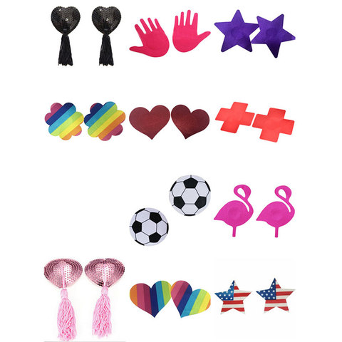 Nuevas fundas de pezones Sexy para mujer, 1 par, pegatinas de corazón/estrella/Animal con forma de pezón, pegatinas para el pecho, varios estilos, al por mayor ► Foto 1/5