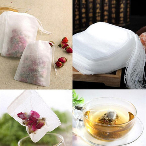 100 unids/lote bolsitas de té 5x7CM bolsitas vacías para té perfumado con cadena de sanar sello de papel de filtro para Herb Infusor de té hojas sueltas Bolsas de te ► Foto 1/6