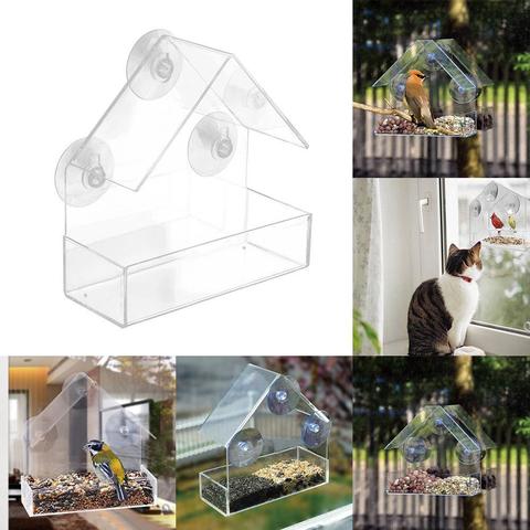 Alimentador de aves para Hotel, ventana de cristal transparente, succión, casa, alimentador de semillas de aves, colgante, cacahuete, adsorción ► Foto 1/6