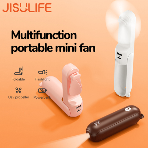 JISULIFE-miniventilador portátil, 4800mAh, duradero, silencioso, plegable, recargable por Usb, con función de batería y linterna ► Foto 1/6