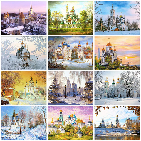 EverShine bordado de diamantes invernal paisaje pintura al óleo de la iglesia de foto mosaico venta conjunto completo de la decoración del hogar ► Foto 1/6