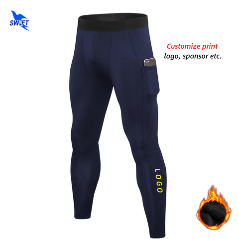 Mallas de compresión con LOGO personalizado para hombre, pantalones deportivos de lana para gimnasio, secado rápido, con bolsillo, para invierno ► Foto 1/6