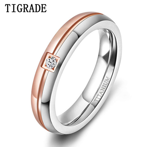 Tigrade-anillos de titanio para mujer, bandas de boda de compromiso para pareja de 4mm, con incrustaciones de Circonia cúbica, tamaño 5 a 12, grabado personalizado para amantes ► Foto 1/6