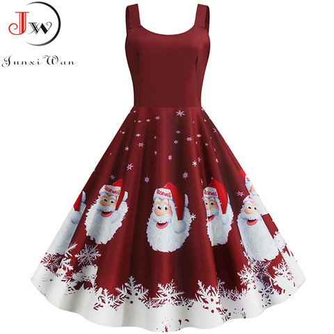 2022 invierno Navidad vestido de las mujeres Sexy espaguetis Correa Swing vestido de fiesta Vintage traje de Santa copo de nieve impresión Vestidos de talla grande ► Foto 1/6