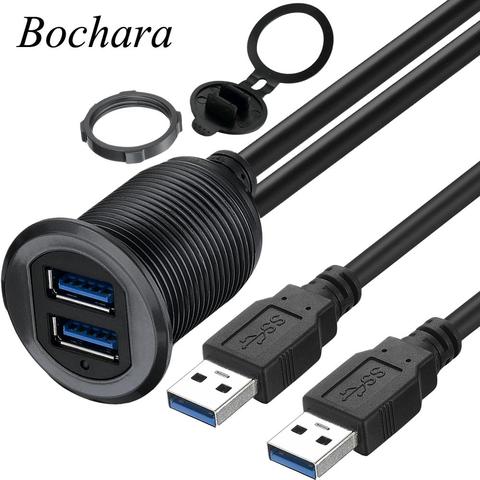 Bochara-Panel de montaje empotrado con doble USB, Cable de extensión de macho a hembra con luz indicadora para coche, camión, barco y motocicleta ► Foto 1/6