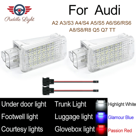 LED Footwell Luz de puerta compartimiento de equipaje caja de guantes para Audi A6 S6 C5 Q5 Q7 4L TT A1 A2 A3 S3 A4 S4 B5 B6 B7 A5 RS6 A8 ► Foto 1/6