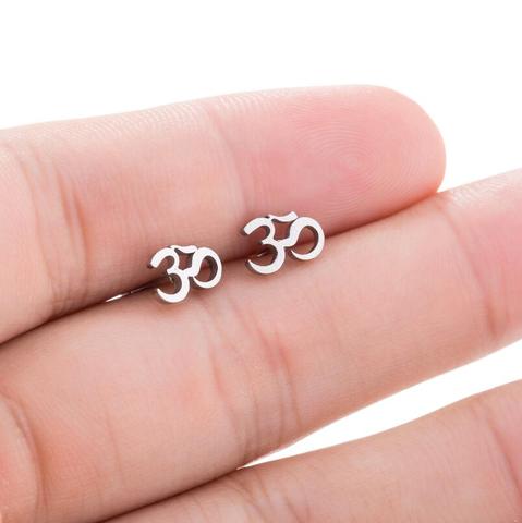 SMJEL-pendientes de acero inoxidable con símbolo OM para mujer, joyería minimalista para Yoga y meditación, color negro ► Foto 1/6