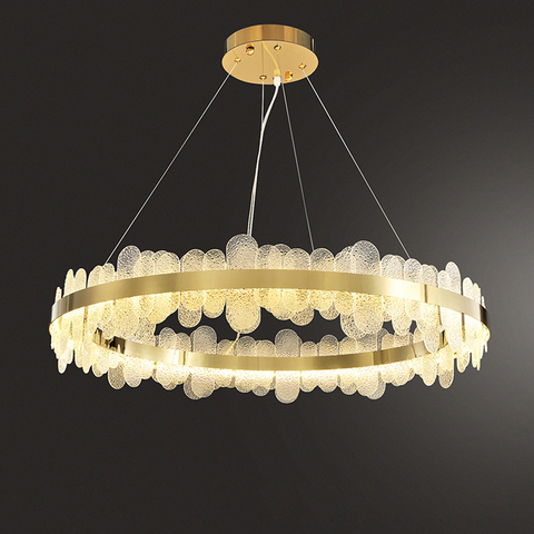 Lámpara LED posmoderna redonda de acero inoxidable, luminaria de suspensión de Lustre para comedor, diseño dorado ► Foto 1/6