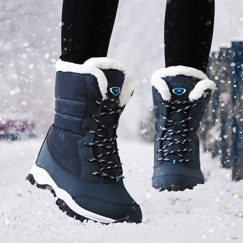 Botas de nieve de talla grande para Mujer, botines impermeables con plataforma, de piel gruesa, para invierno ► Foto 1/6