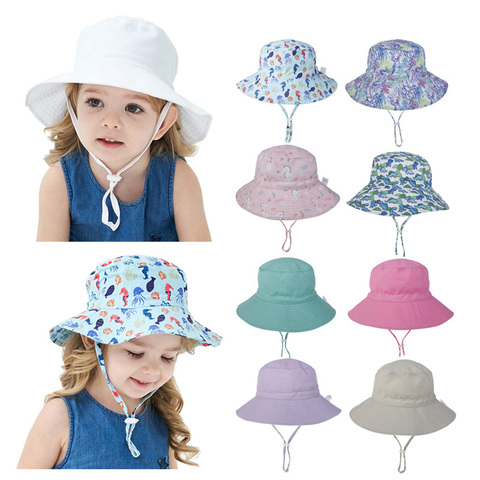 Sombrero de sol con cuerda para bebés, niñas y niños, gorro resistente al viento, 16 colores, para playa y viaje, primavera, otoño y verano ► Foto 1/6