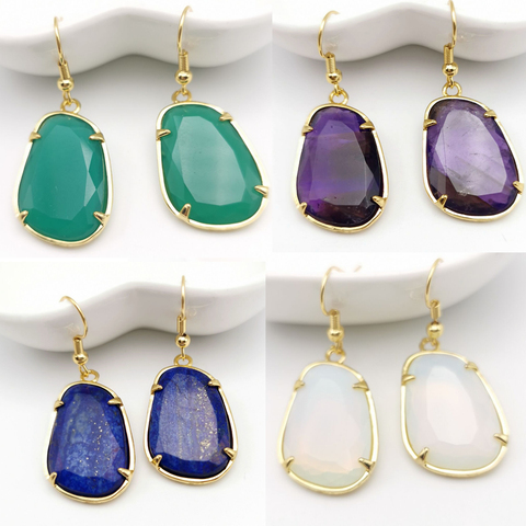 Pendientes colgantes de Color dorado Irregular para mujer, aretes de gancho blanco, amarillo, rosa, piedra Natural, lapislázuli, regalo de joyería ► Foto 1/5