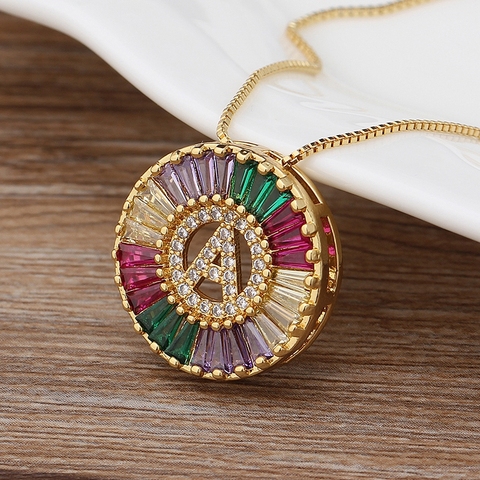 Nuevo Arco Iris de moda oro Micro pavé CZ cúbico Zirconia A-Z letra colgante collares para mujer joyería familiar regalo ► Foto 1/6