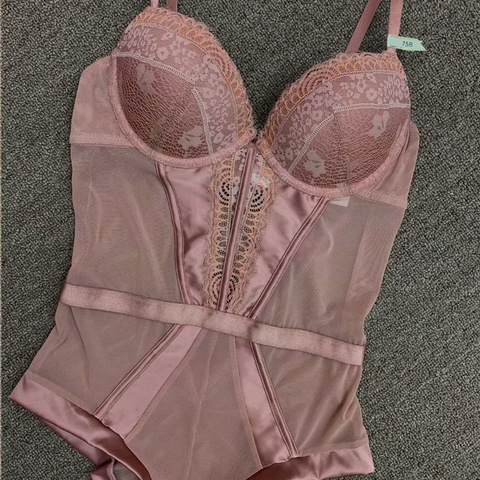 Conjunto de sujetadores transparentes de encaje, lencería Sexy de una pieza, tentación de ensamblar, body esculpido corporal de gran tamaño, ropa interior push-up ► Foto 1/6