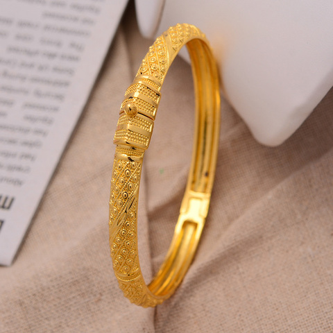 Pulseras de Color dorado Etíope para mujer, 24K, 1 unids/lote, precio de fábrica, estilo de Oriente Medio africano, joyería de Dubái ► Foto 1/6