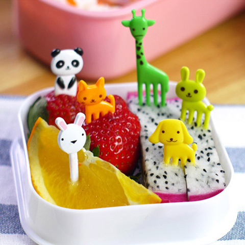 10 unids/pack granja Animal de la fruta tenedor Mini niños de dibujos animados de postre de pastel de merienda comida recoger frutas palillo Bento almuerzos decoración de la fiesta ► Foto 1/5