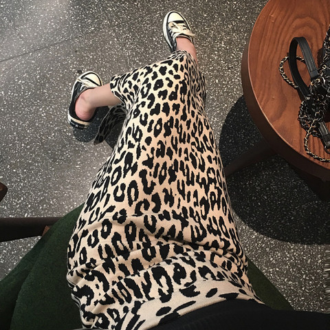 Falda de punto de leopardo para mujer, Falda de punto con abertura larga, cintura alta, primavera 2022 ► Foto 1/5